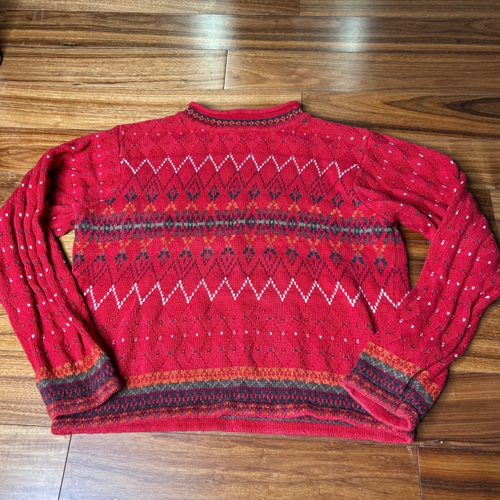 Marsh Landing Mock Neck Pullover Sweater Red Diamond Pattern‎ Knit